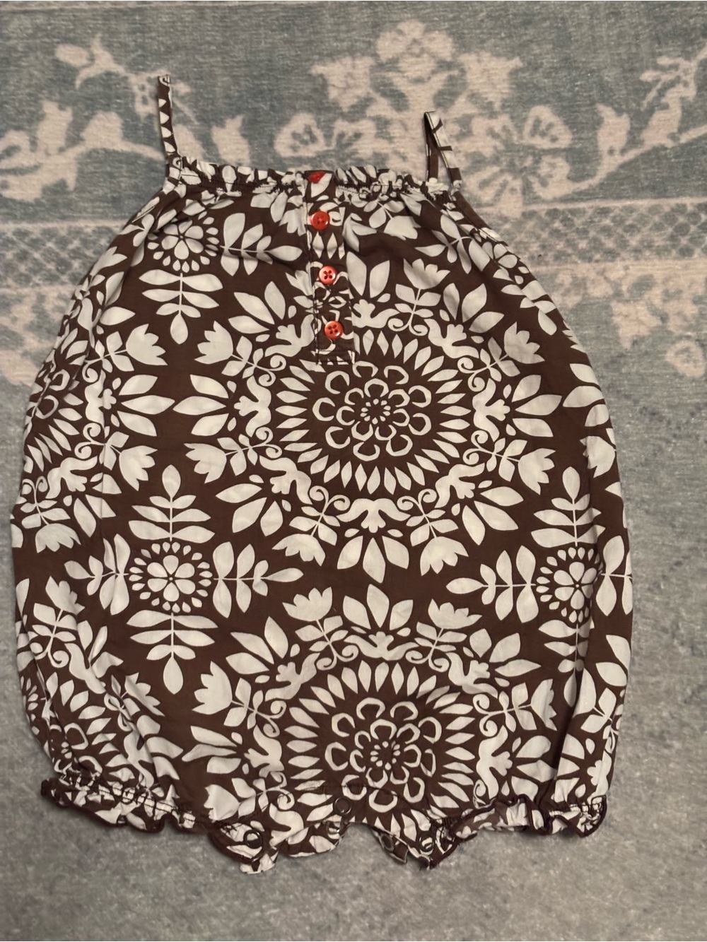 Carter's Brown & White Floral Bubble Romper with Red Buttons
